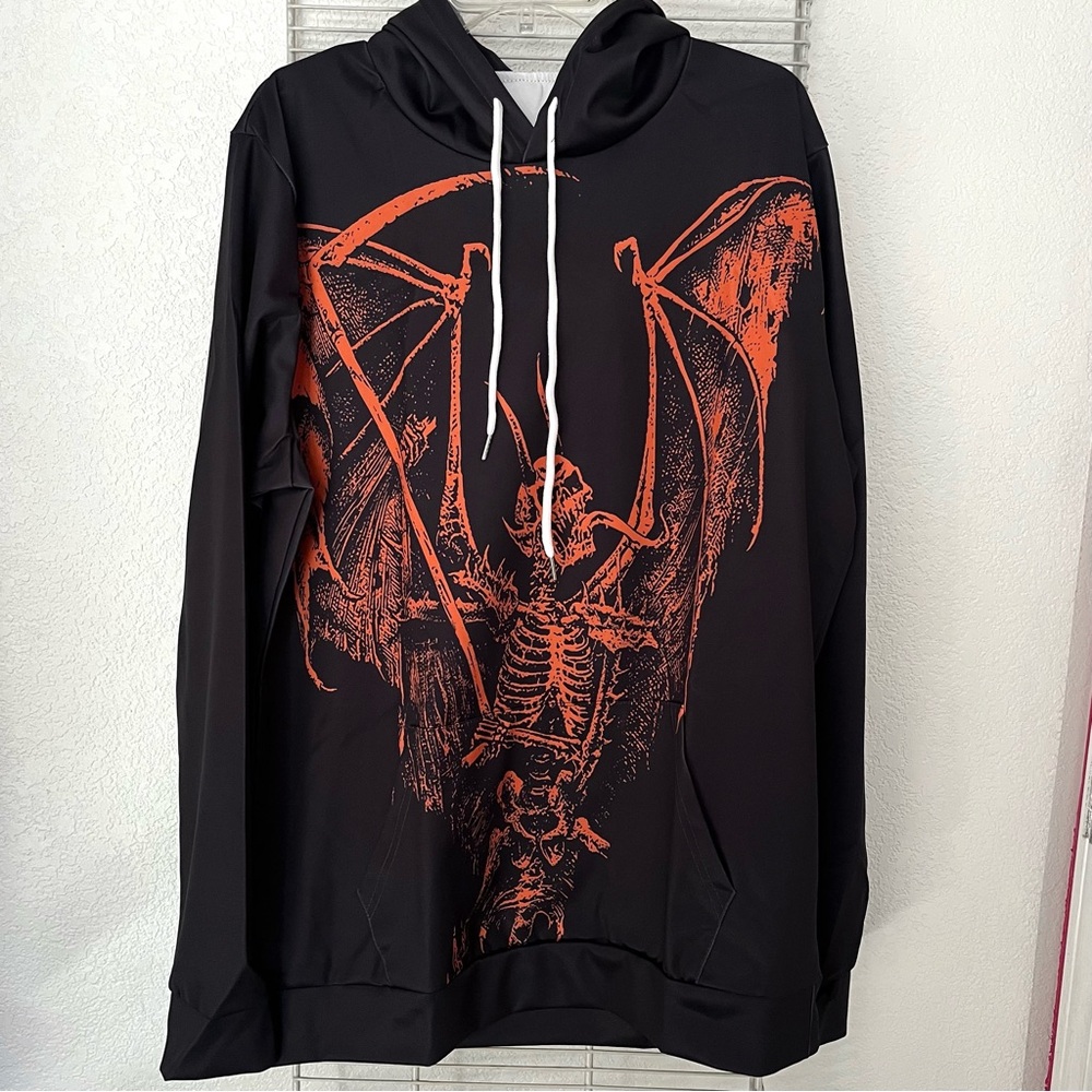 Skeletal Figure With Bat-Line Wings Hoodie